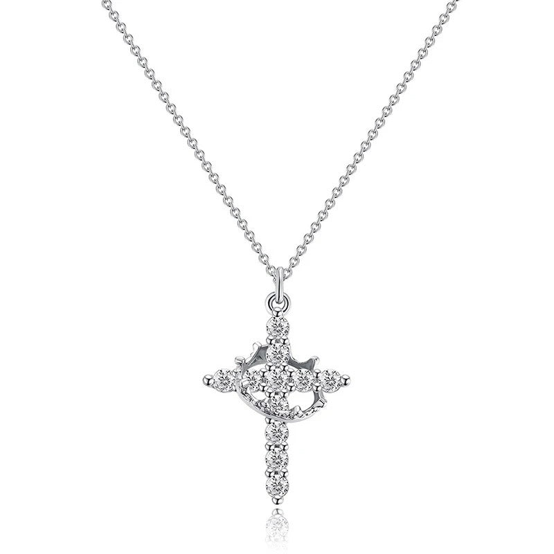 Silberne Schimmernde Ring Kreuz Kette
