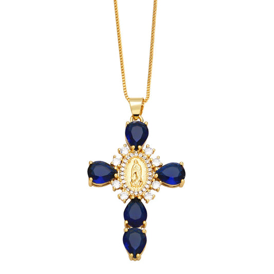 Elegante Blaue Kristall Kreuzkette
