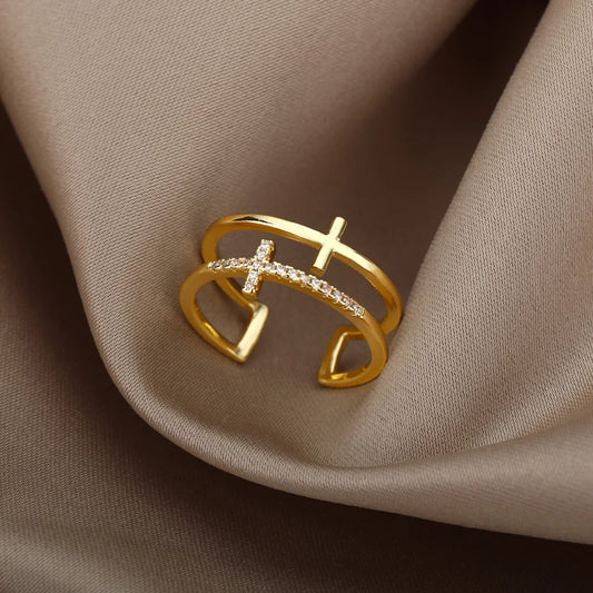 Eleganter Goldener Kreuz Ring