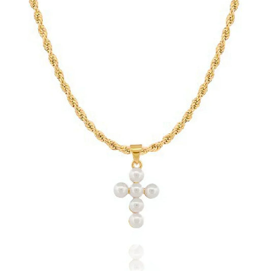 Elegante Edelstahl Kreuz Perlenkette
