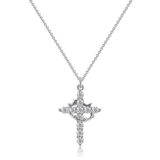 Silberne Schimmernde Ring Kreuz Kette